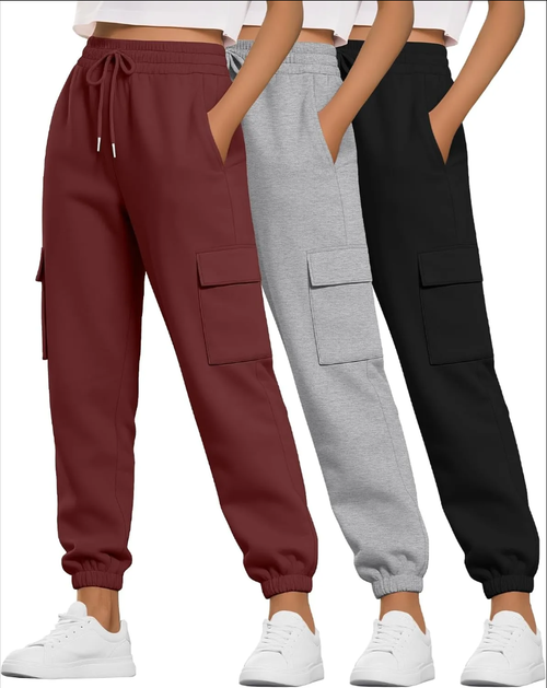 3 Pack Women's Cargo Sweatpants Joggers Pants Causal Gym Athletic Workout High Waist Bottom Y2k Fall Outfits with Pocket