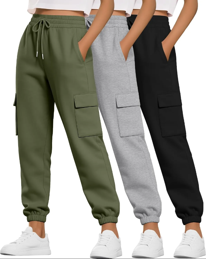 3 Pack Women's Cargo Sweatpants Joggers Pants Causal Gym Athletic Workout High Waist Bottom Y2k Fall Outfits with Pocket