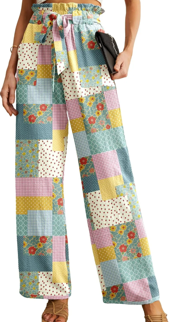 Women High Waist Palazzo Pants, Adjustable Knot Ankle Wide Leg Trousers Pockets Beach Vacation Lounge Office
