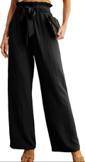 Women High Waist Palazzo Pants, Adjustable Knot Ankle Wide Leg Trousers Pockets Beach Vacation Lounge Office