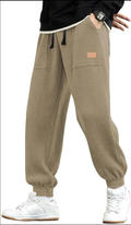 Mens Corduroy Joggers Pants Casual Cargo Pants Drawstring Elastic Waist Baggy Tapered Sweatpants with Pockets