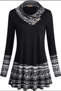 Women's Long Sleeve Cowl Neck Form Fitting Casual Tunic Top Blouse