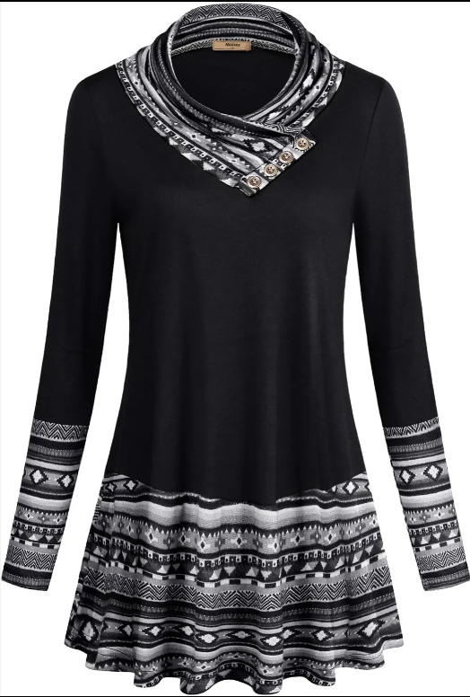 Women's Long Sleeve Cowl Neck Form Fitting Casual Tunic Top Blouse