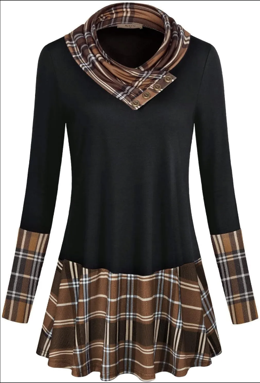 Women's Long Sleeve Cowl Neck Form Fitting Casual Tunic Top Blouse