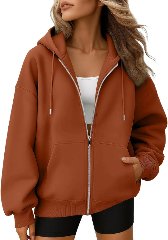 Women's Drawstring Zip Up Cute Hoodies Fall Jacket Oversized Casual Sweatshirts with Pocket