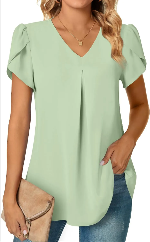 Women's Summer Tunic Tops Dressy Casual Chiffon Blouses Plus Size Short Sleeve T-Shirts for Leggings